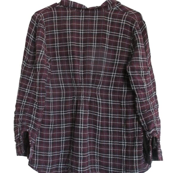 Duo Maternity Button‎ Front Shirt Womens Medium Purple Plaid  Long Sleeve Top - Picture 3 of 4